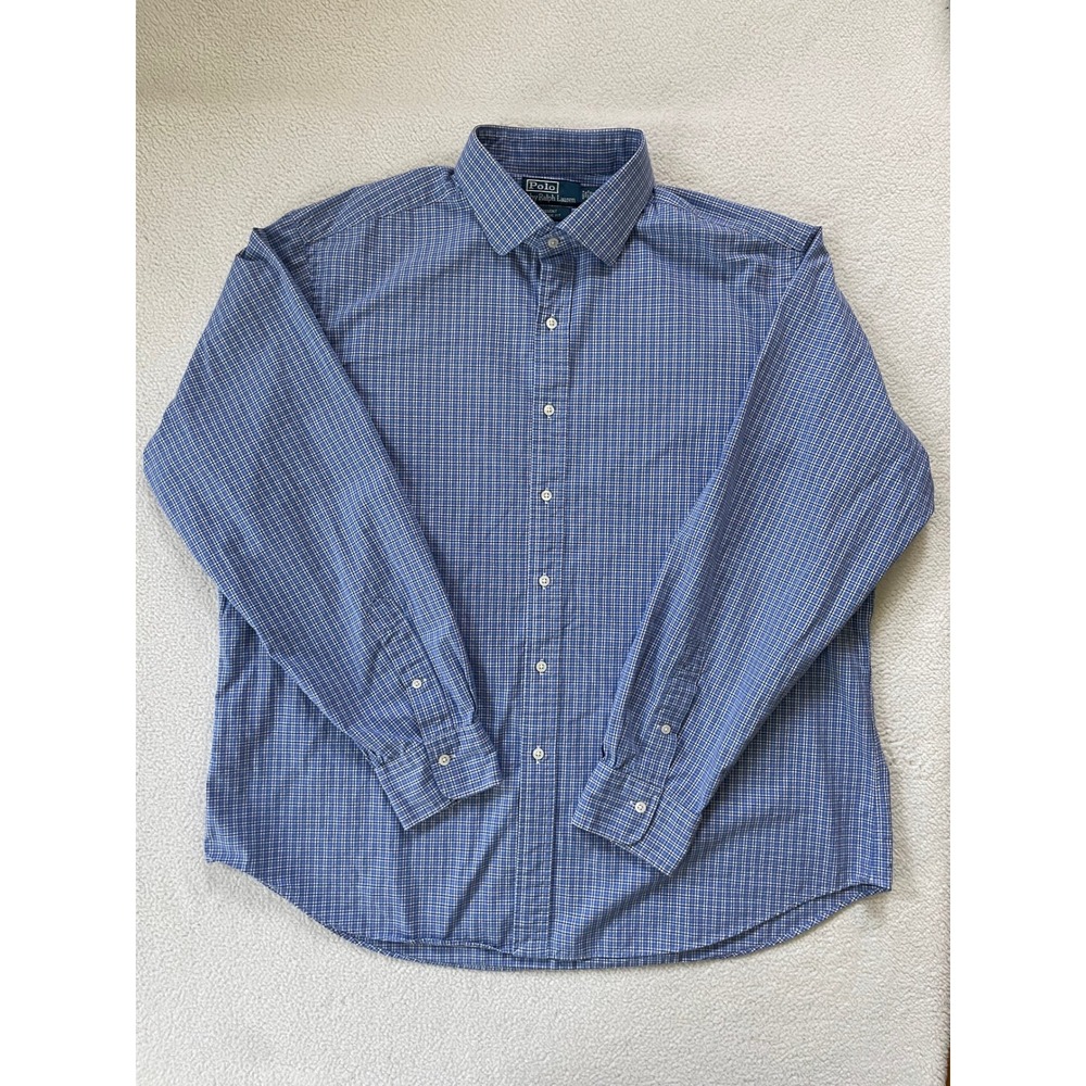 Polo Ralph Lauren Mens 18 36/37 Button Down Shirt Blue Check Regent Classic Fit